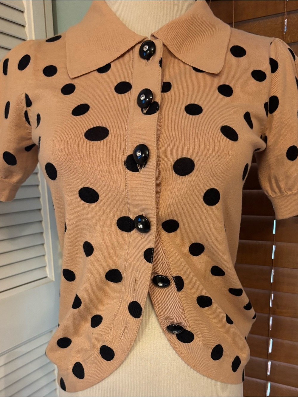 Twelve by Twelve Pink & Black Polka Dot Short Sleeve Cardigan